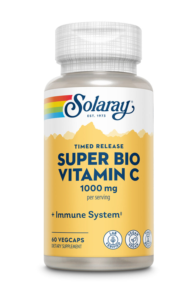 Solaray Super Bio Vitamin C 1000mg, Buffered, Time Release Capsules with Bioflavonoids, Two-Stage for High Absorption & All Day Immune Support, Vegan, 60 Day Guarantee, 30 Servings, 60 VegCaps