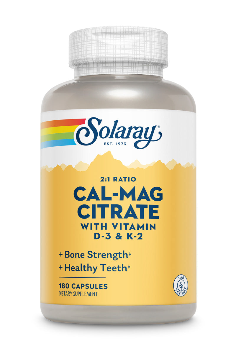 Solaray Cal-Mag Citrate 2:1 with D-3 & K-2 Capsules 180 Count