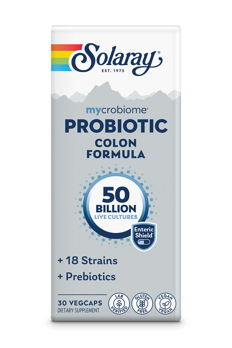 Solaray Mycrobiome Probiotic Colon Formula, Vegan, Digestive Function, Colon Health, and Immune System Support, 50 Billion CFU, 18 Strains, Prebiotic Inulin, 60-Day Guarantee, 30 Servings, 30 VegCaps