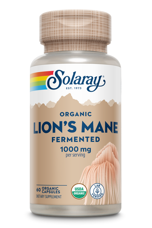 Solaray Fermented Lions Mane Mushroom | Healthy Brain Function, Mental Focus & Immune Support | 60 Vegcaps, 30 Serv