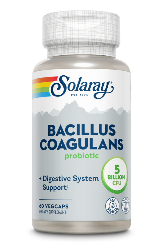 Solaray Bacillus Coagulans Probiotic, Shelf Stable | Full Body Support | 5 Bill. CFUs & Prebiotics, 60 VegCaps, 30 Serv.