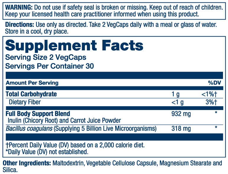 Solaray Bacillus Coagulans Probiotic, Shelf Stable | Full Body Support | 5 Bill. CFUs & Prebiotics, 60 VegCaps, 30 Serv.