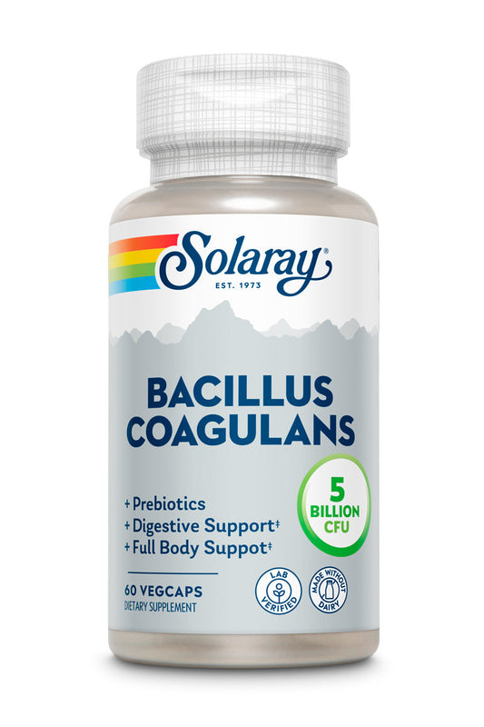 Solaray Bacillus Coagulans Probiotic, Shelf Stable | Full Body Support | 5 Bill. CFUs & Prebiotics, 60 VegCaps, 30 Serv.