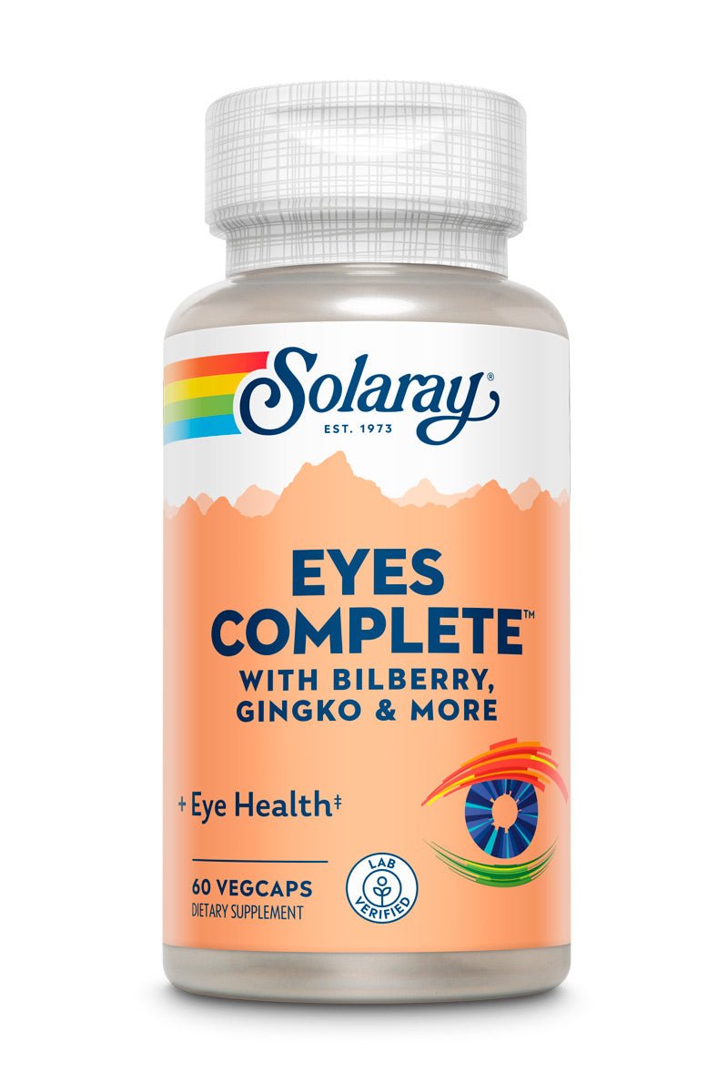 Solaray Eyes Complete, Vision and Eye Support Supplement with Bilberry Extract, Ginkgo, Lutein, Beta Carotene and More, Lab Verified, 60-Day Money Back Guarantee, 30 Servings, 60 VegCaps