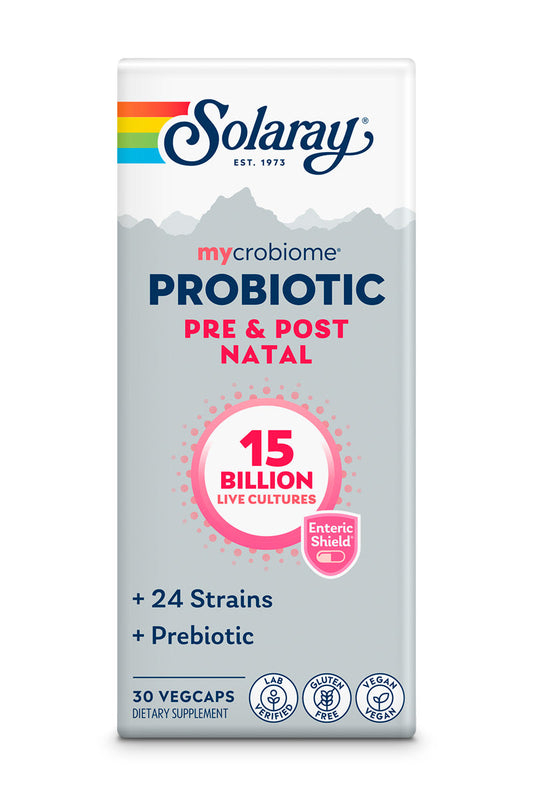 Solaray Mycrobiome Probiotic Pre and Post Natal Formula, Prenatal Probiotics for Women,  Pregnancy Wellness, Lactation, Stress, Mood, and Digestive Support, 25 Billion CFU, 30 Servings, 30 VegCaps