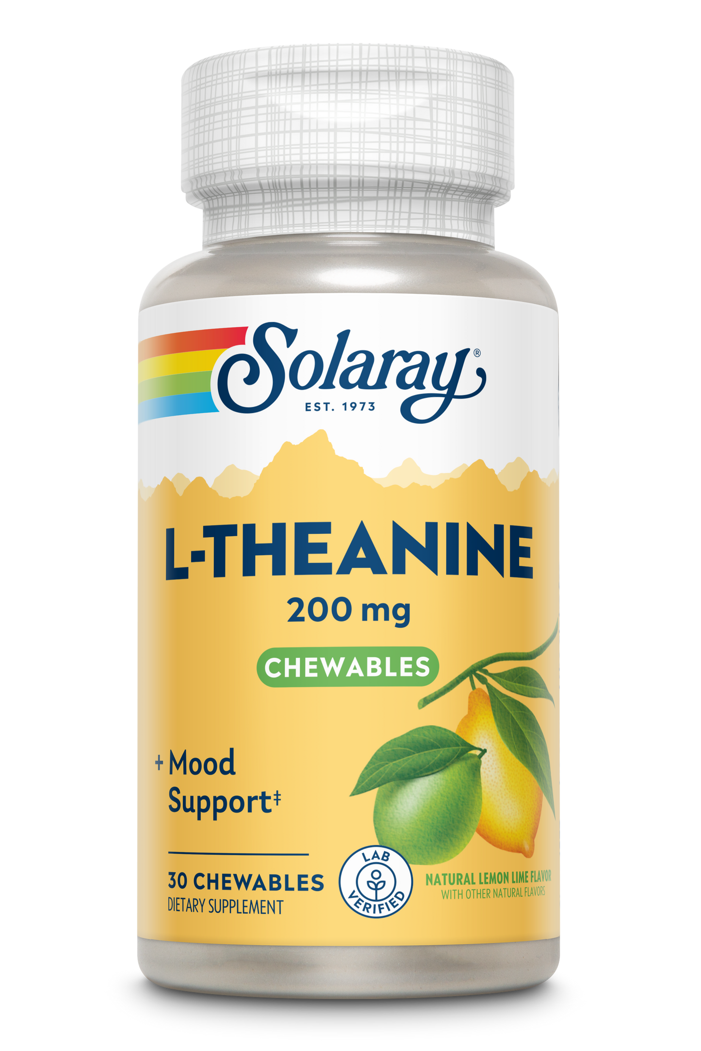 Solaray Sugar-Free L-Theanine Chewable, Lemon-Lime Flavor - 30 Chewables - 200 mg