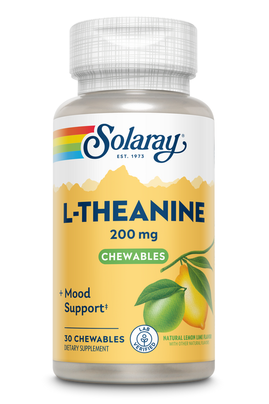 Solaray Sugar-Free L-Theanine Chewable, Lemon-Lime Flavor - 30 Chewables - 200 mg