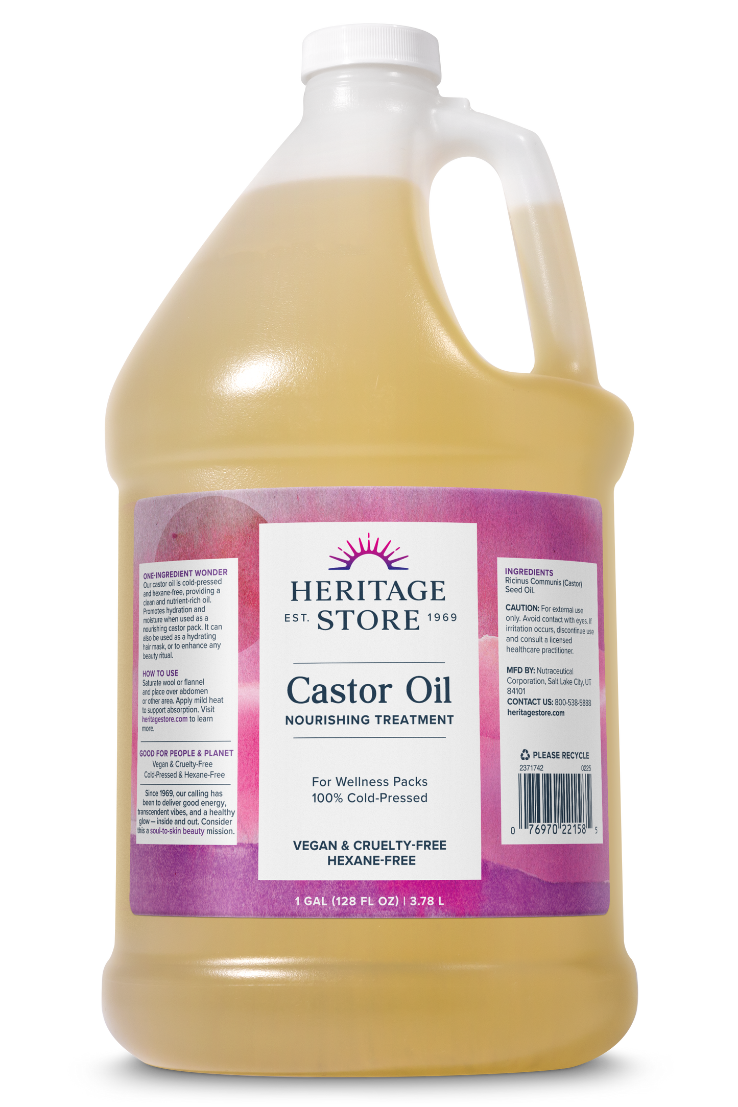 Heritage Store Castor Oil Nourishing Hair Treatment, Deep Hydration for Healthy Hair Care,  Skin Care, Lashes & Brows, Castor Oil Packs, Cold Pressed, Hexane Free, Vegan, Cruelty Free, 128oz (1 Gallon)