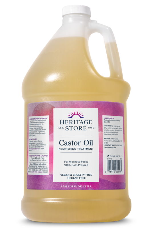 Heritage Store Castor Oil Nourishing Hair Treatment, Deep Hydration for Healthy Hair Care,  Skin Care, Lashes & Brows, Castor Oil Packs, Cold Pressed, Hexane Free, Vegan, Cruelty Free, 128oz (1 Gallon)