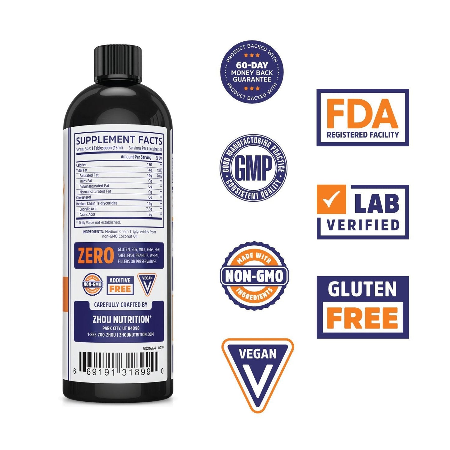 Zhou Nutrition Zhou MCT Oil Ketogenic Fuel | Quick Clean Energy for Body & Mind | 16 Fl Oz