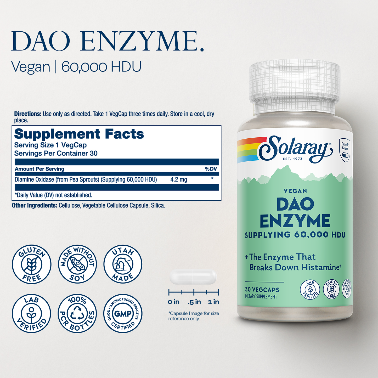 SOLARAY DAO Enzyme 60000 HDU, 30 VegCaps