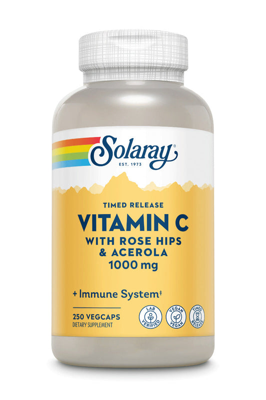 Solaray Vitamin C w/Rose Hips & Acerola | 1000mg | Two-Stage Timed-Release Healthy Immune Function  (250 VegCaps)