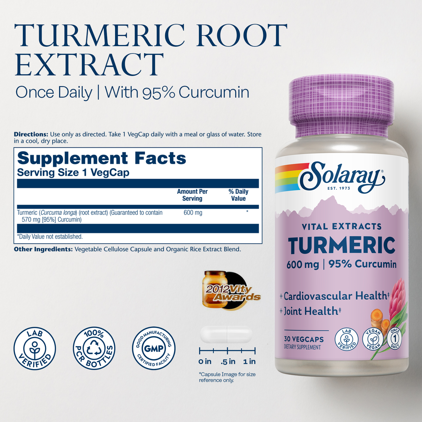 Solaray Turmeric Root Extract 300mg Joint & Heart Health Support Guaranteed Potency Extract (120 CT)