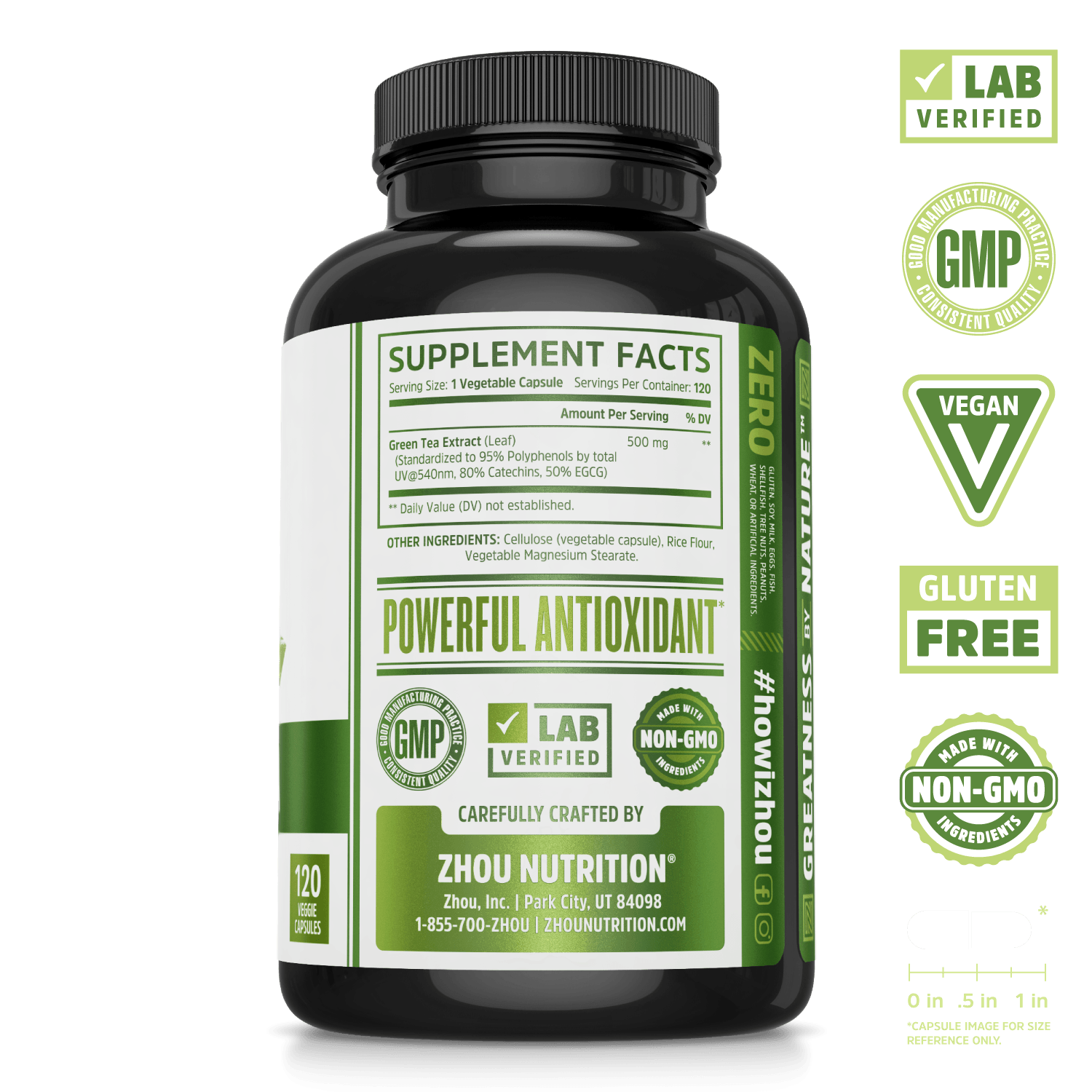 Green Tea Extract Supplement with EGCG. Lab verified, good manufacturing practices, vegan, gluten free, made with non-GMO ingredients