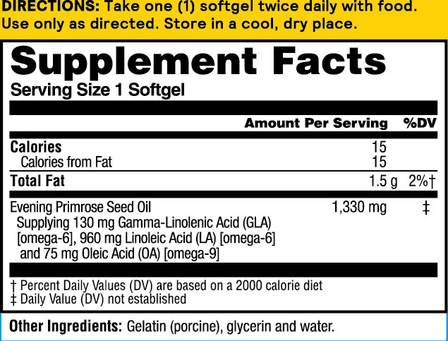 Nature's Life Evening Primrose Oil 1300 mg | PMS and Menopause Balance Support for Women | Skin Health | 60ct