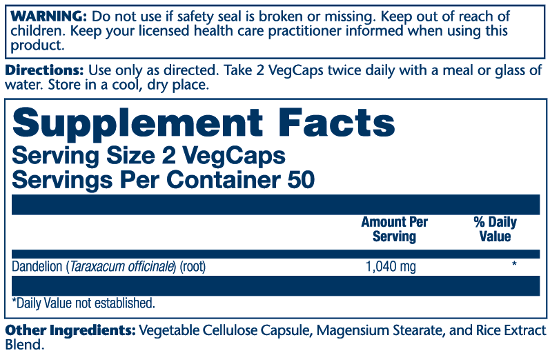 Solaray Dandelion Root 1040mg | Healthy Liver, Kidney, Digestion & Water Balance Support | Whole Root | Non-GMO, Vegan & Lab Verified | 180 VegCaps