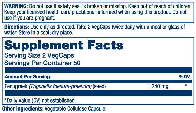 Solaray Fenugreek Seed 1240 mg, Healthy Digestion Support and More, Vegan and Lab Verified for Quality, 90 Servings, 180 VegCaps