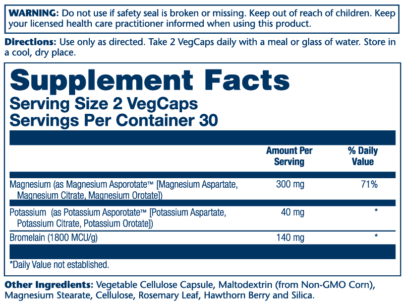 Solaray Magnesium and Potassium Asporotates w/ Bromelain, Healthy Electrolyte, Muscle, Heart & Cellular Support, 60 VegCaps