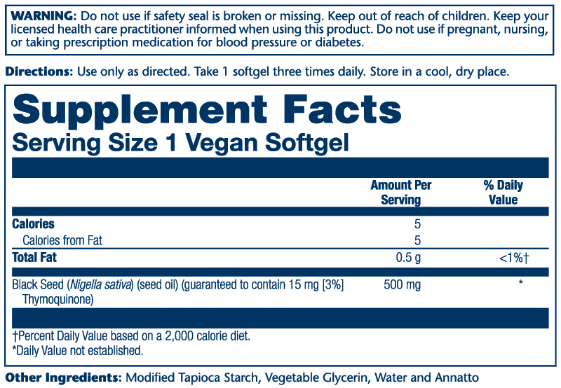 Cold Pressed Black Seed 3% Thymoquinone 500mg