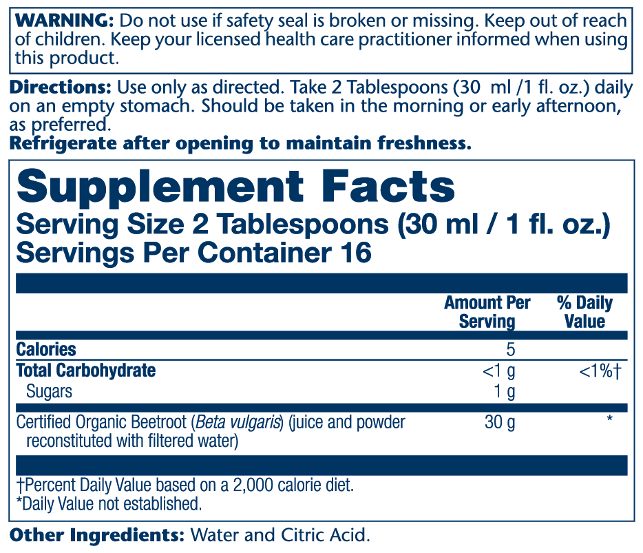 Solaray Organic Beetroot Juice from Concentrate | Supports Healthy Energy, Heart & Brain Function | 16 fl oz, 16 Servings