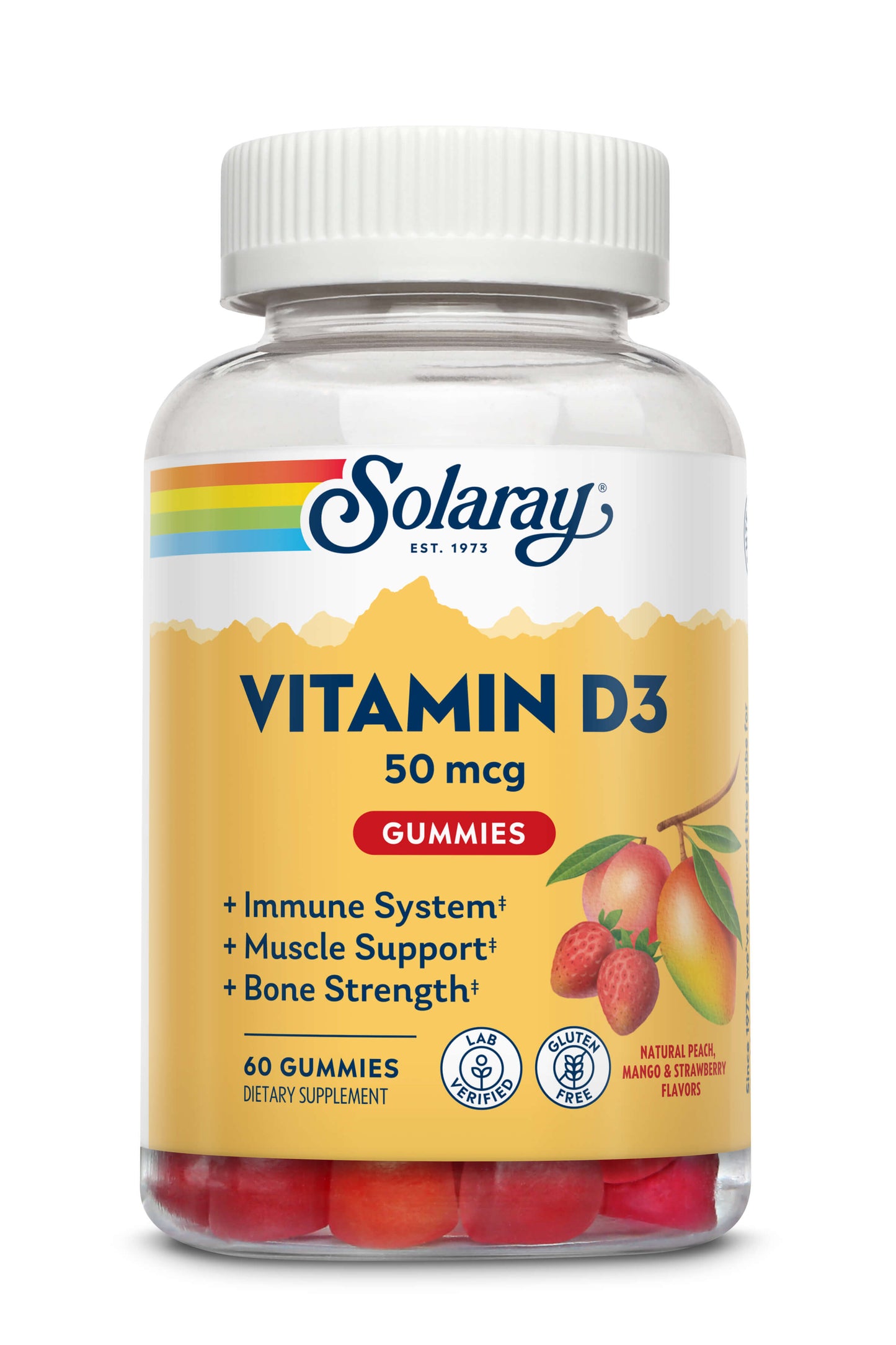 Solaray Vitamin D3 Gummies 50 mcg, 2000 IU | Healthy Bone, Muscle & Immune System Support | Gluten Free | 30 Serv, 60 Ct