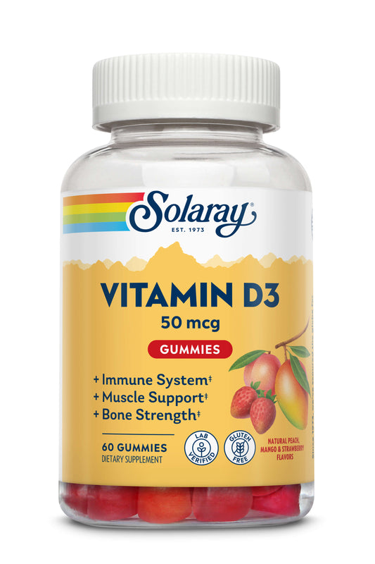 Solaray Vitamin D3 Gummies 50 mcg, 2000 IU | Healthy Bone, Muscle & Immune System Support | Gluten Free | 30 Serv, 60 Ct