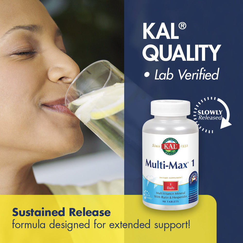 KAL Multi-Max 1 Daily Multivitamin and Mineral | Sustained Release Formula with Herbs, Rutin and Hesperidin | 90 Tablets