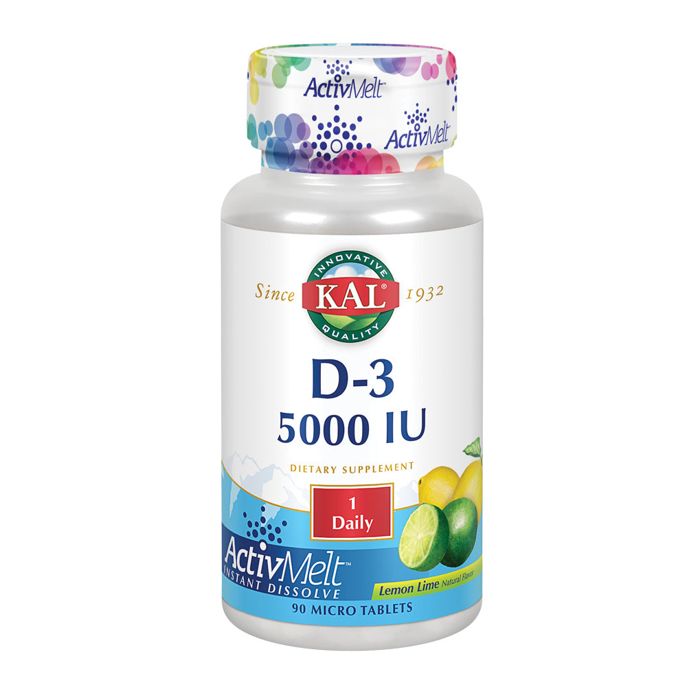 KAL Vitamin D-3 5000 IU | Natural Lemon Lime ActivMelt Micro Tablets | Healthy Immune Function & Bone Support | 90 Ct