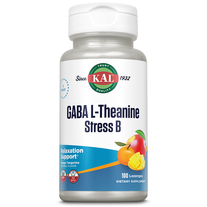 KAL GABA L-Theanine Stress B Lozenge | Healthy Relaxation, Mood & Focus Support | B Complex Vitamins | Natural Mango Tangerine Flavor | 100 Lozenges