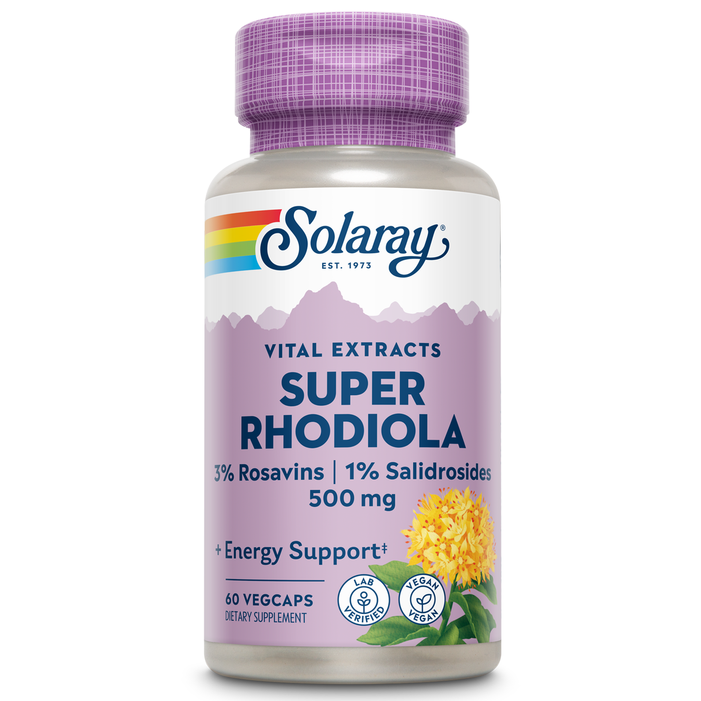 Solaray Super Rhodiola Root Extract 500mg | Herbal Adaptogen for Healthy Stress & Energy Support | Guaranteed Potency | Non-GMO & Vegan | 60 VegCaps