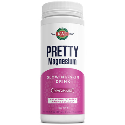 KAL Pretty Magnesium Glowing-Skin Drink | 325mg Mag Citrate + Marine Collagen | Cellular & Skin Health, 10.7oz, 70 Serv.