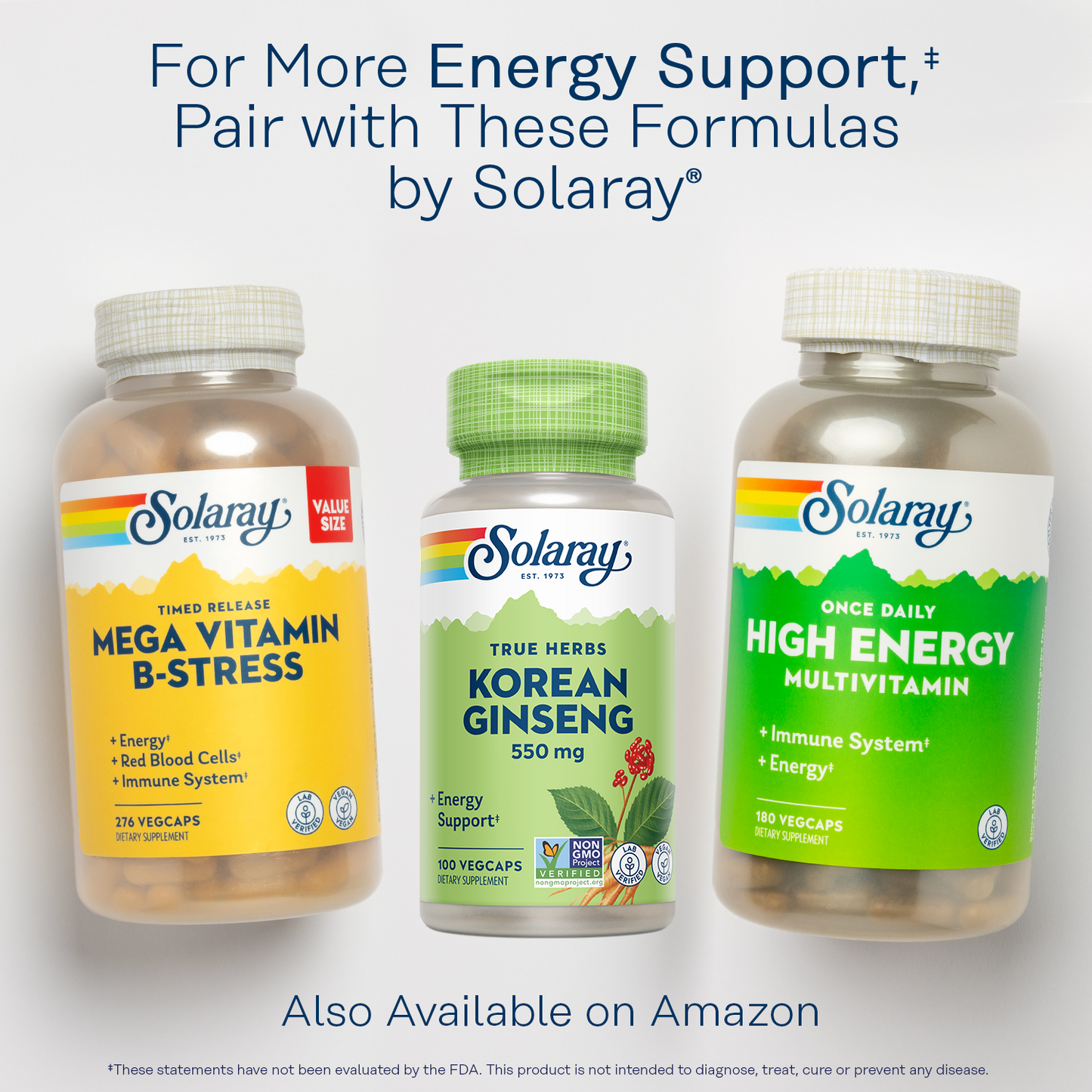 Solaray Korean Ginseng 550 mg - Ginseng Root - Stress, Physical Endurance and Energy Supplements - Non-GMO, Vegan, Lab Verified - 100 Servings, 100 VegCaps