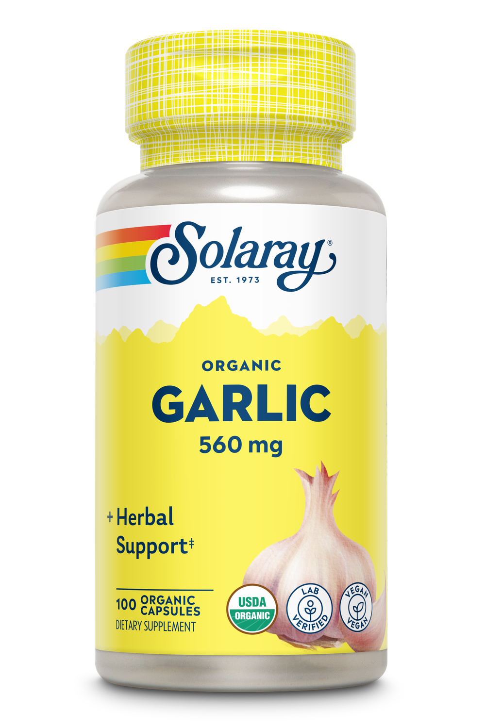 Solaray Organic Garlic Pills - 560 mg Garlic Supplements for Heart Health Support - USDA Organic Garlic Capsules - Vegan - 60-Day Money-Back Guarantee - 100 Servings, 100 VegCaps