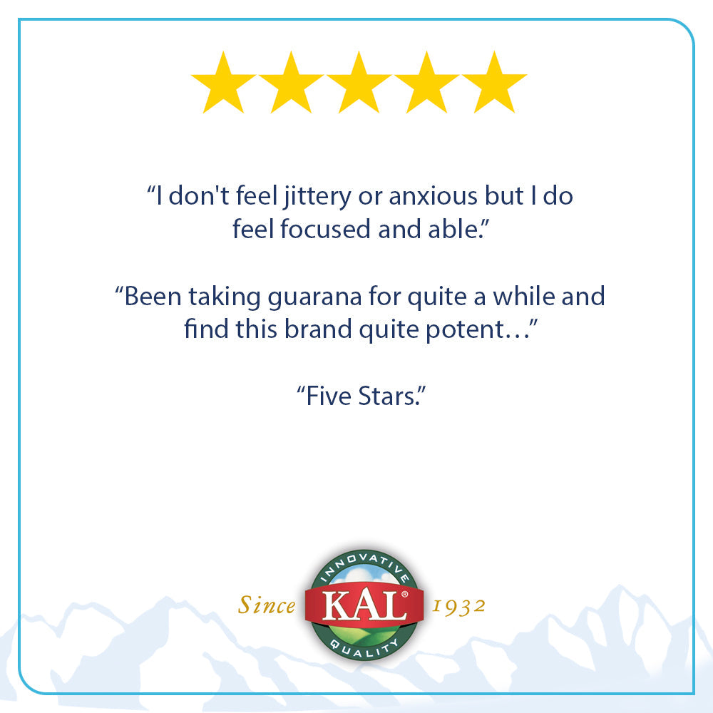 KAL Guarana 800 mg | Approx. 28 mg of Naturally Occurring Caffeine | Healthy Energy & Focus Support | 60 Tablets