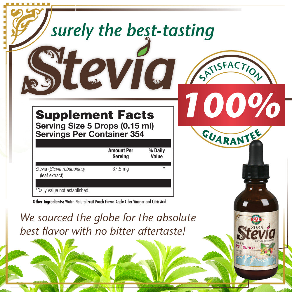 KAL Sure Stevia Drops, Low Carb, Zero Calorie Sweetener, Keto Friendly, Great Tasting Liquid Stevia, Low Glycemic, 60-Day Money Back Guarantee (Fruit Punch)