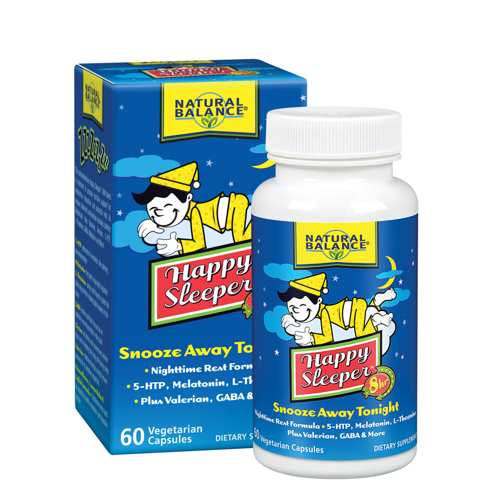 Natural Balance Happy Sleeper | Herbal Supplement | Features Melatonin, Valerian Root, 5-HTP & GABA | 60 Capsules