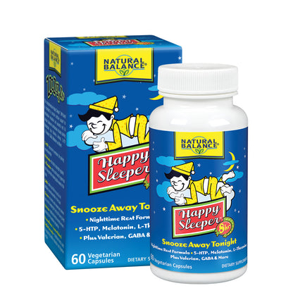 Natural Balance Happy Sleeper | Herbal Supplement | Features Melatonin, Valerian Root, 5-HTP & GABA | 60 Capsules