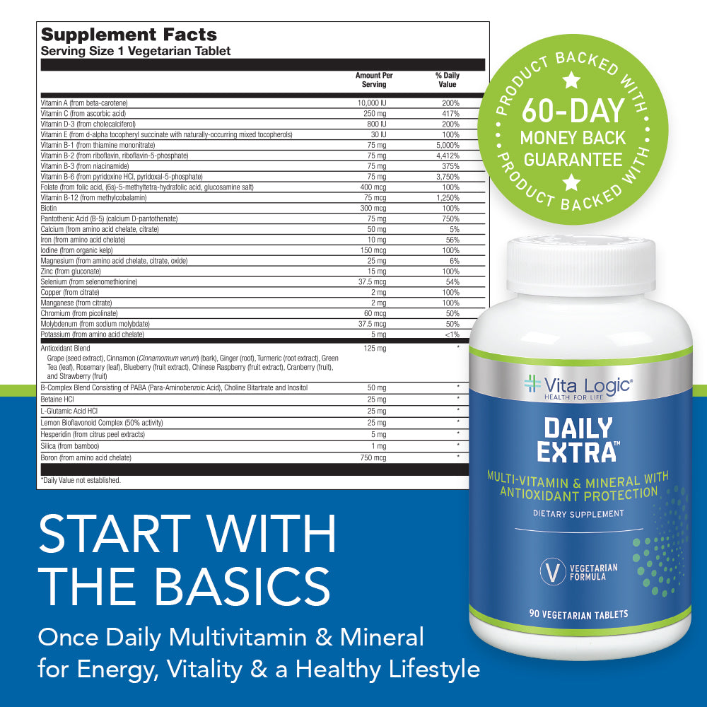 Vita Logic Daily Extra Multivitamin & Mineral | Once Daily Formula For Energy, Immune Function & Overall Health Support | 90 Vegetarian Tablets