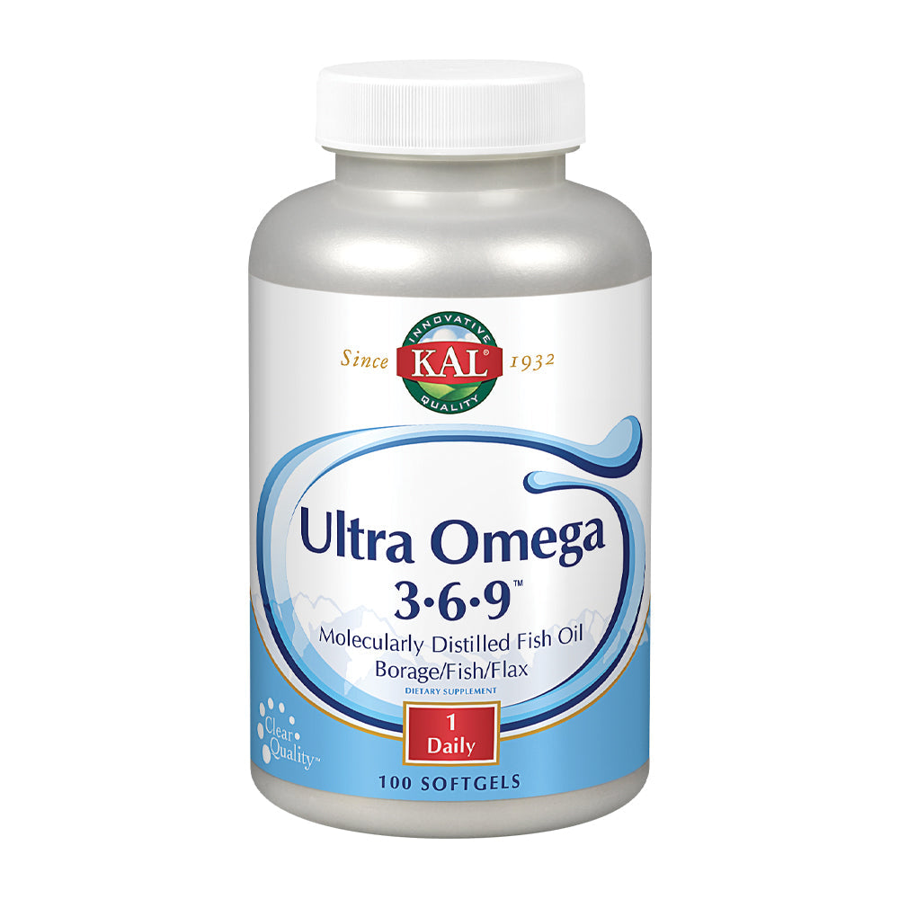 KAL Ultra Omega 3-6-9 1200mg | Fish Oil w/ Cold Pressed Flaxseed & Borage Oil | Skin, Hair, Heart, Memory