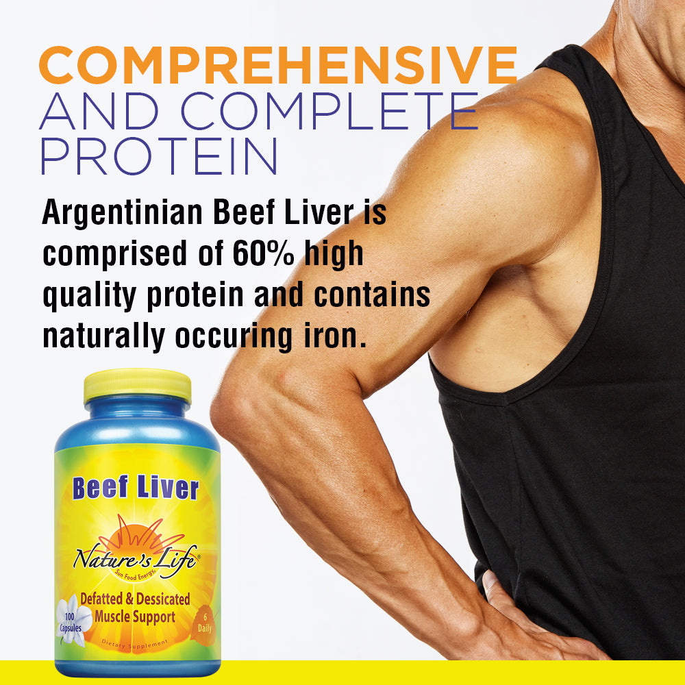Nature's Life Desiccated Beef Liver 1500mg | From Defatted Argentine Cattle | Naturally Occurring Iron Supplement | 100 Capsules