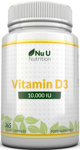 Vitamin D3 10000 IU 2 X Bottles 365 Tablets 1 Full Year Supply Nu U Nutrition