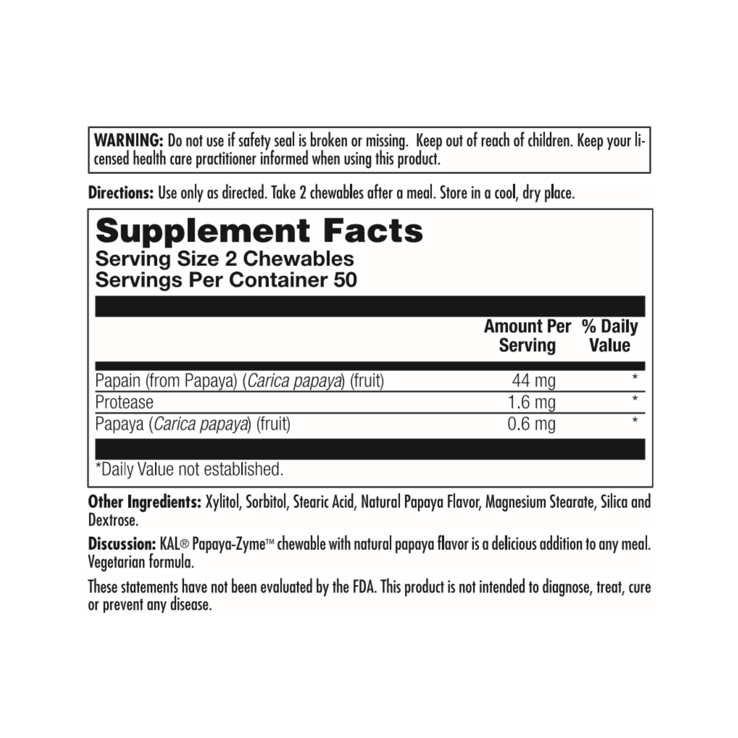 KAL Papaya-Zyme 45mg | 100ct