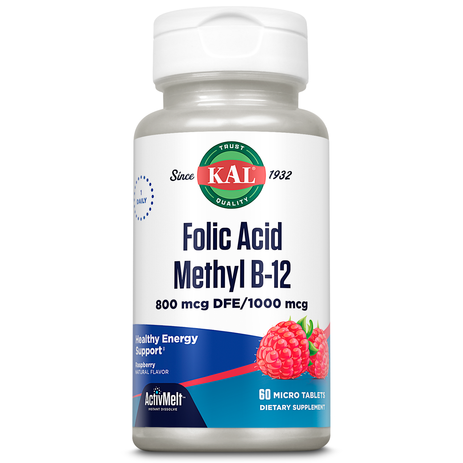 KAL Folic Acid Methyl B12 Supplement, Energy, Metabolism and Heart Hea ...