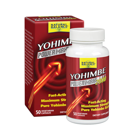 Natural Balance Yohimbe PowerMax 2000 | Maximum Strength Formula w/ Pure Yohimbe Bark | Sexual Energy & Virility Supplement | 50 VegCaps, 25 Serv.