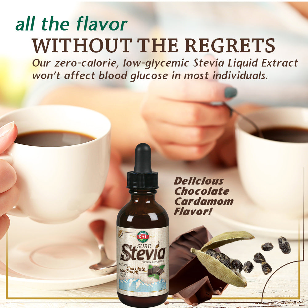 KAL Sure Stevia Drops, Low Carb, Zero Calorie Sweetener, Keto Friendly, Great Tasting Liquid Stevia, Low Glycemic, 60-Day Money Back Guarantee (Choc Cardamom)