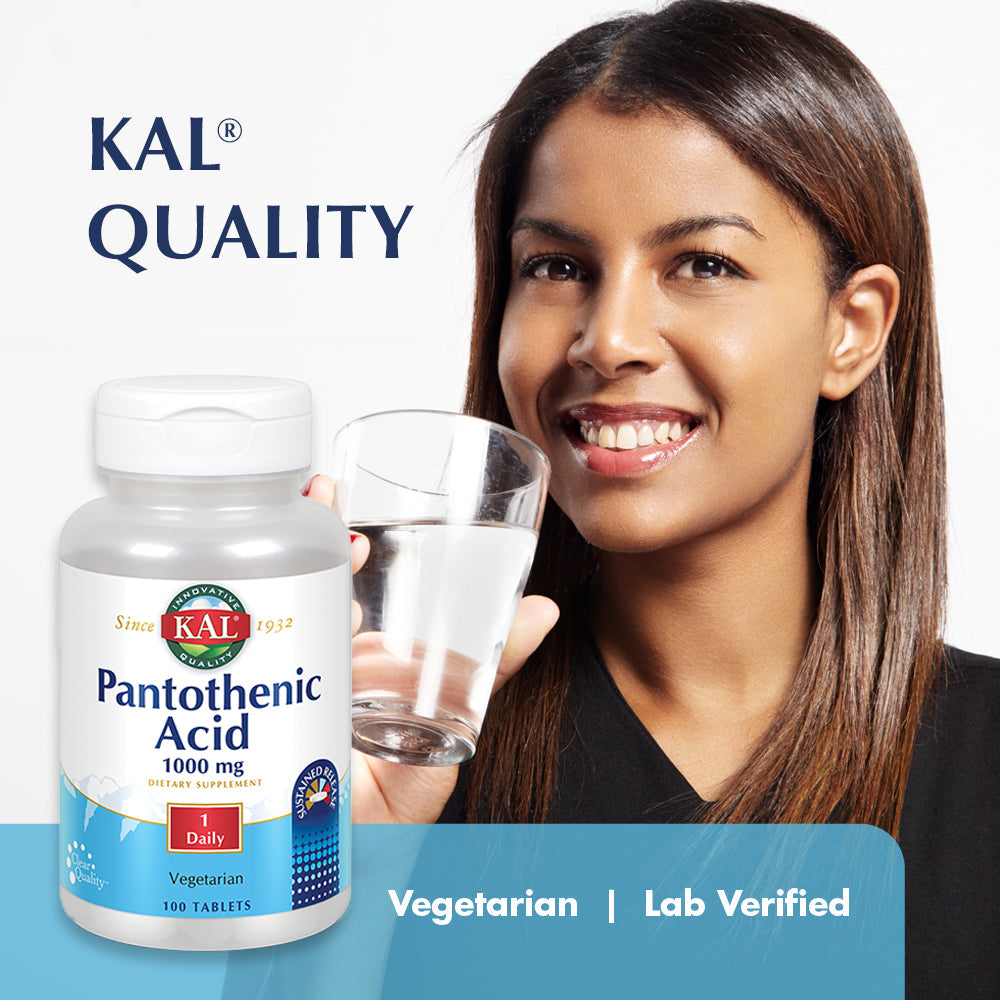 KAL Pantothenic Acid Sustained Release 1000mg | For Energy Storage & Release | Supports Metabolism of Carbs, Fats & Proteins | Vegetarian | 100ct