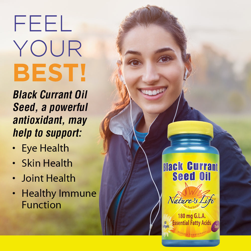 Nature's Life Black Currant Seed Oil | Helps Support Healthy Skin, Nails, Joints & Immune Function | 180mg GLA (Gamma-linolenic acid) | Softgel, 60ct
