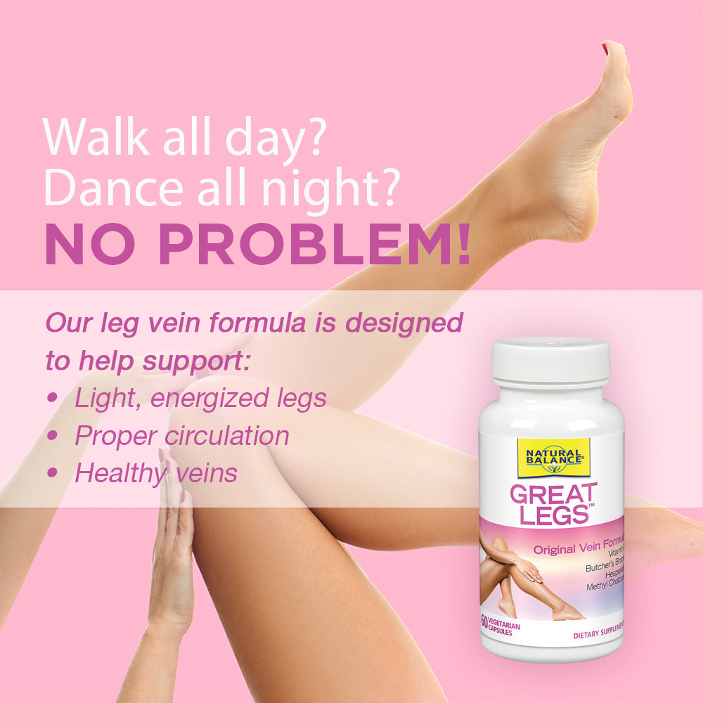 Natural Balance Great Legs Vein Formula | Healthy Vein & Circulation Support | W/ Vitamin C, Butchers Broom & Hesperidin | Lab Verified | 60 VegCaps