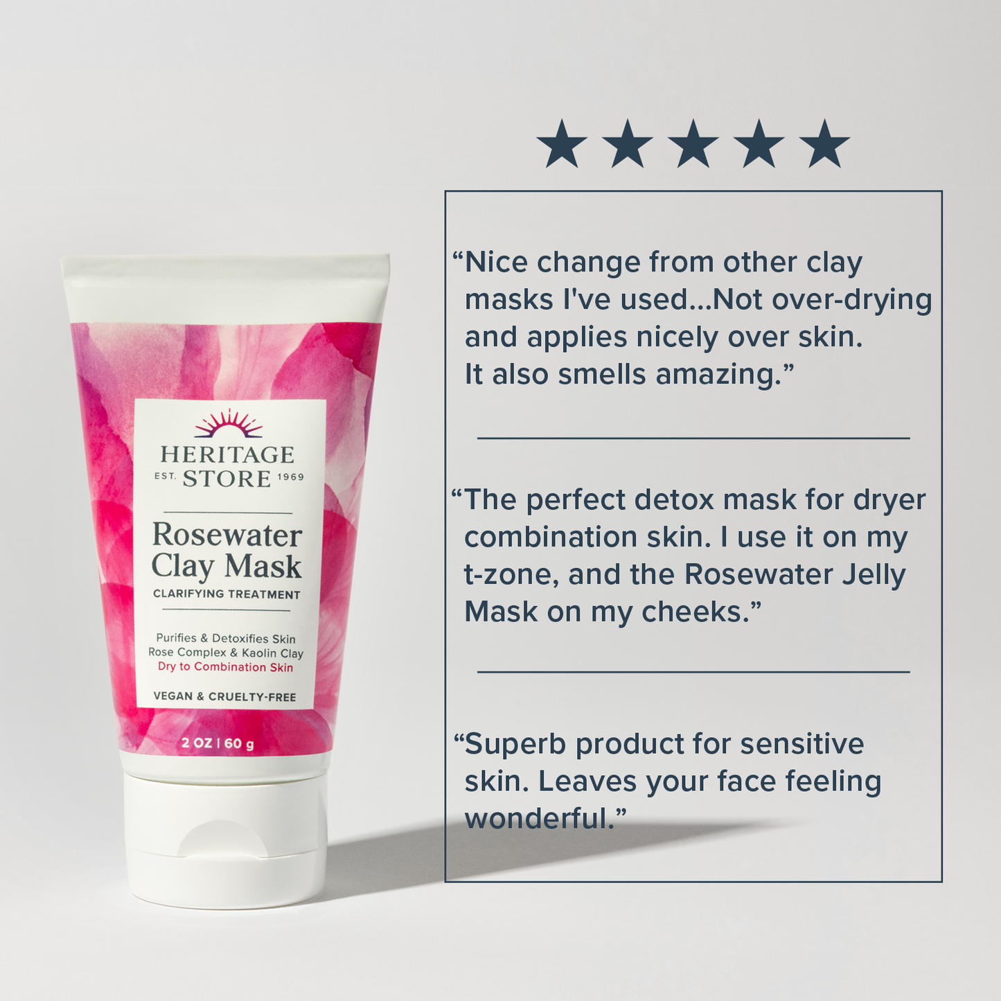 Heritage Store Rosewater Clay Mask, Clarifying Treatment for Dry Combination Skin, Purifying Face Mask Deep Cleanses, Detoxifies & Balances with Kaolin Clay & Organic Aloe, Vegan & Cruelty Free, 2oz