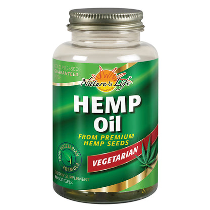 Natures Life Hemp Seed Oil, Vegetarian | W/ Omega Fatty Acids | Skin Health, Heart, Brain & Mood Support | 60ct, 30 Serv